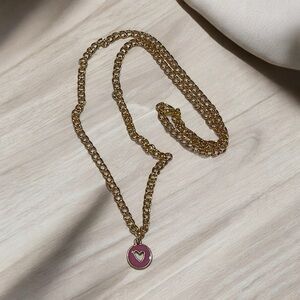 Pink Heart Charm Necklace w/ 12in. Chain w/ Lobster Clasp Closure